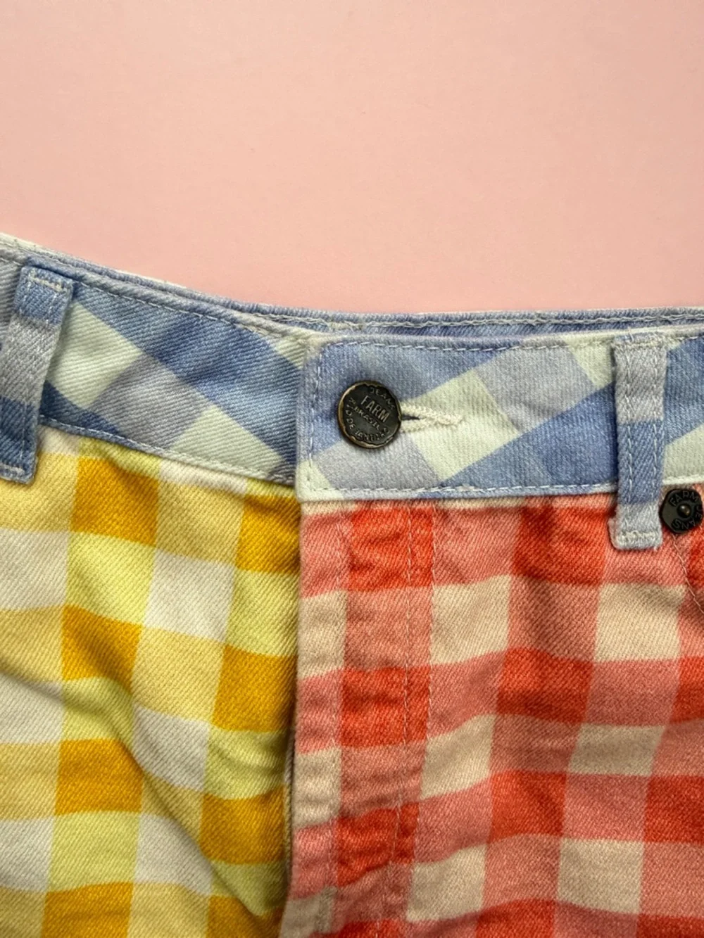 Farm rio for Anthropologie Two-Tone Gingham High-Rise Shorts - Yellow & Coral - Picture 2 of 6